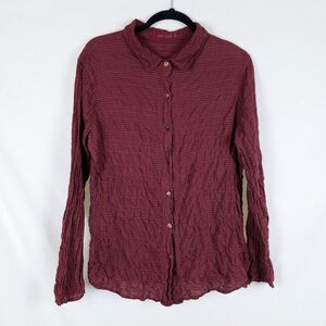 Cut Loose Button-Up Shirt Micro Plaid Gathered Shirred Womens M Long Sleeve